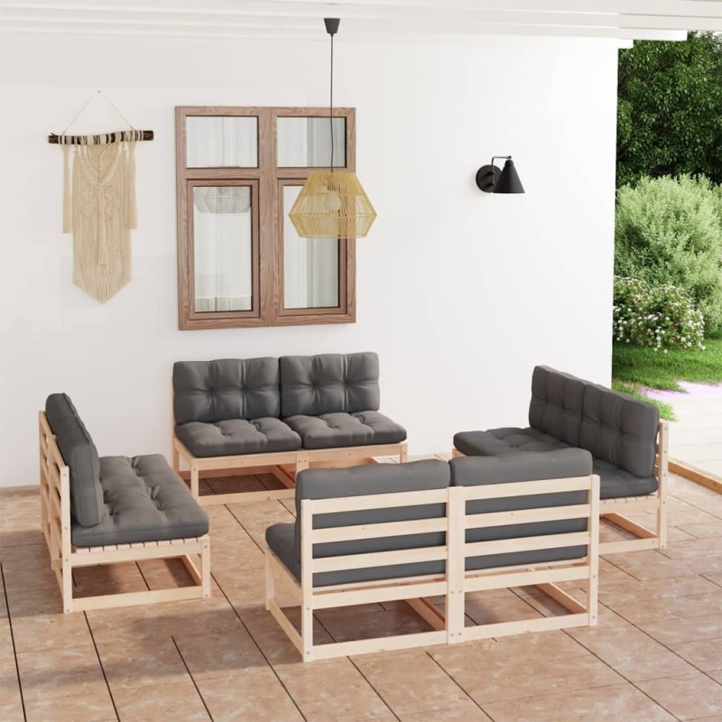 vidaXL Set Divani da Giardino 8 pz con Cuscini Legno Massello Pino vidaXL Set Divani da Giardino 8 pz con Cuscini Legno Massello Pino