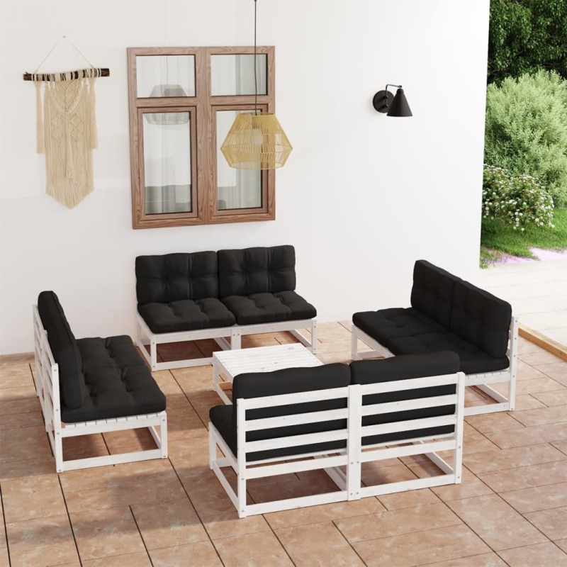 vidaXL Set Divani da Giardino 9 pz con Cuscini Legno Massello di Pino vidaXL Set Divani da Giardino 9 pz con Cuscini Legno Massello di Pino