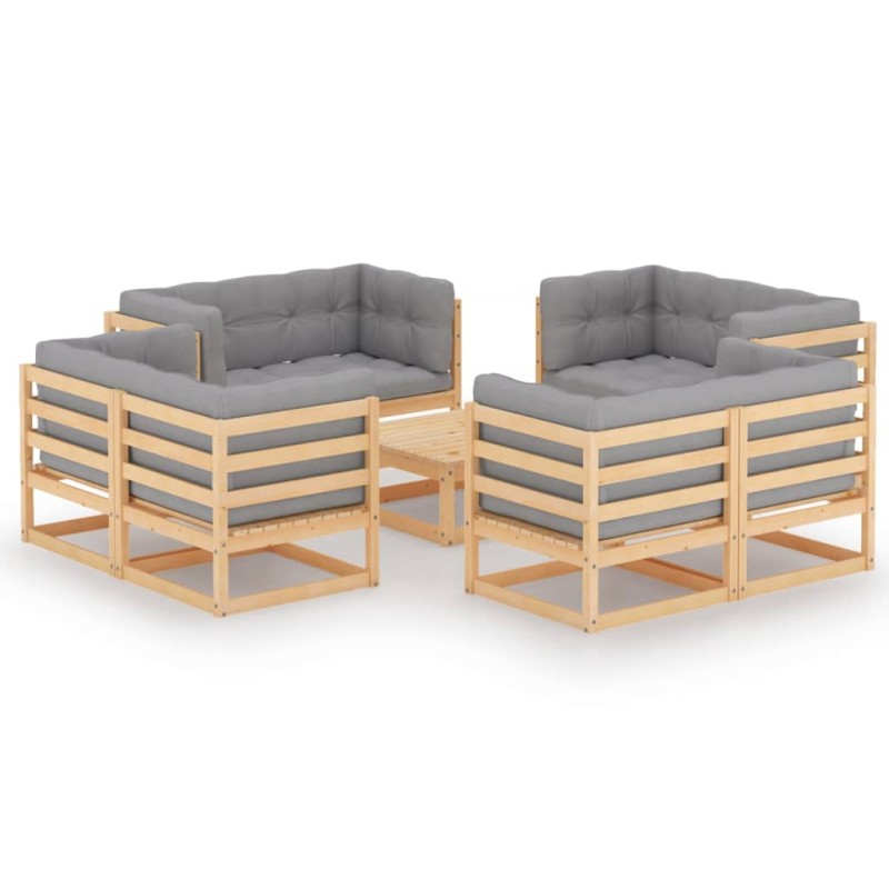 vidaXL Set Divani da Giardino 9 pz con Cuscini Legno Massello di Pino vidaXL Set Divani da Giardino 9 pz con Cuscini Legno Massello di Pino
