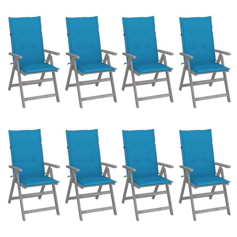 vidaXL Sedie Giardino Reclinabili 8pz Cuscini Massello Acacia Grigio vidaXL Sedie Giardino Reclinabili 8pz Cuscini Massello Acacia Grigio