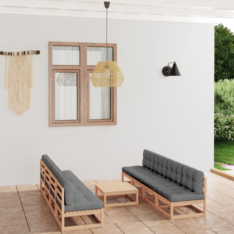 vidaXL Set Divani da Giardino 9 pz con Cuscini Legno Massello di Pino