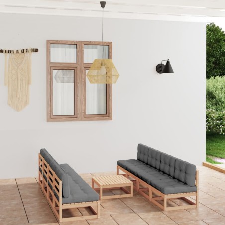 vidaXL Set Divani da Giardino 9 pz con Cuscini Legno Massello di Pino
