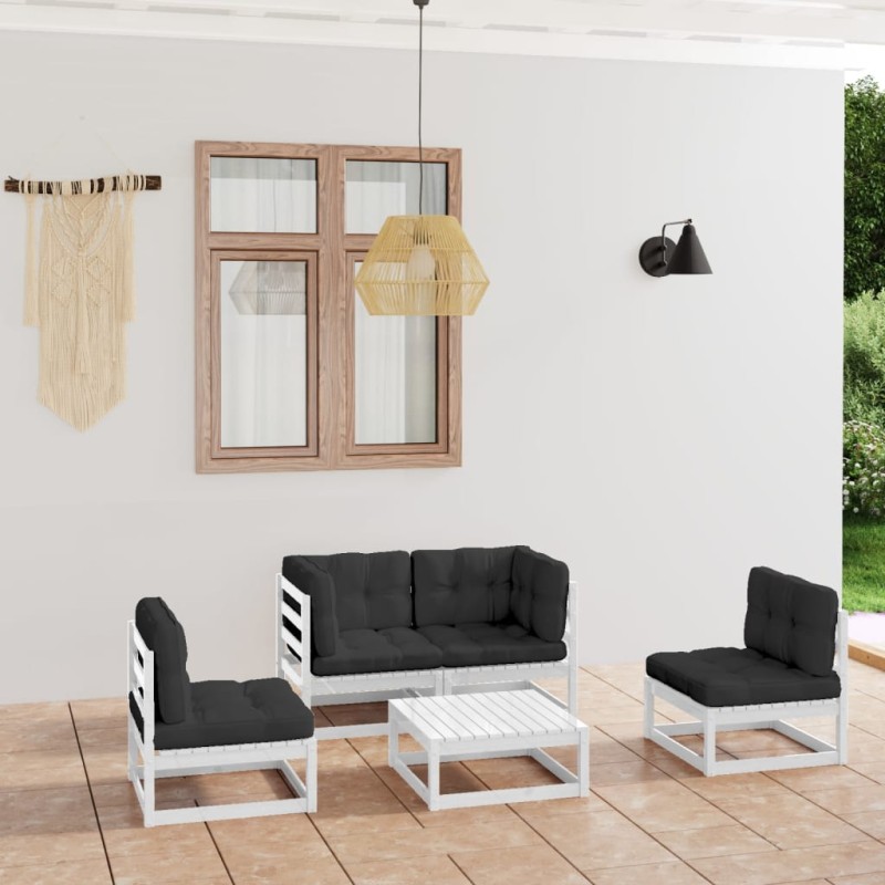 vidaXL Set Divani da Giardino 5 pz con Cuscini Legno Massello di Pino vidaXL Set Divani da Giardino 5 pz con Cuscini Legno Massello di Pino