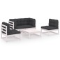 vidaXL Set Divani da Giardino 5 pz con Cuscini Legno Massello di Pino vidaXL Set Divani da Giardino 5 pz con Cuscini Legno Massello di Pino