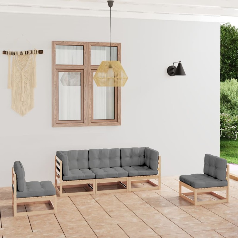 vidaXL Set Divani da Giardino 5 pz con Cuscini Legno Massello di Pino vidaXL Set Divani da Giardino 5 pz con Cuscini Legno Massello di Pino