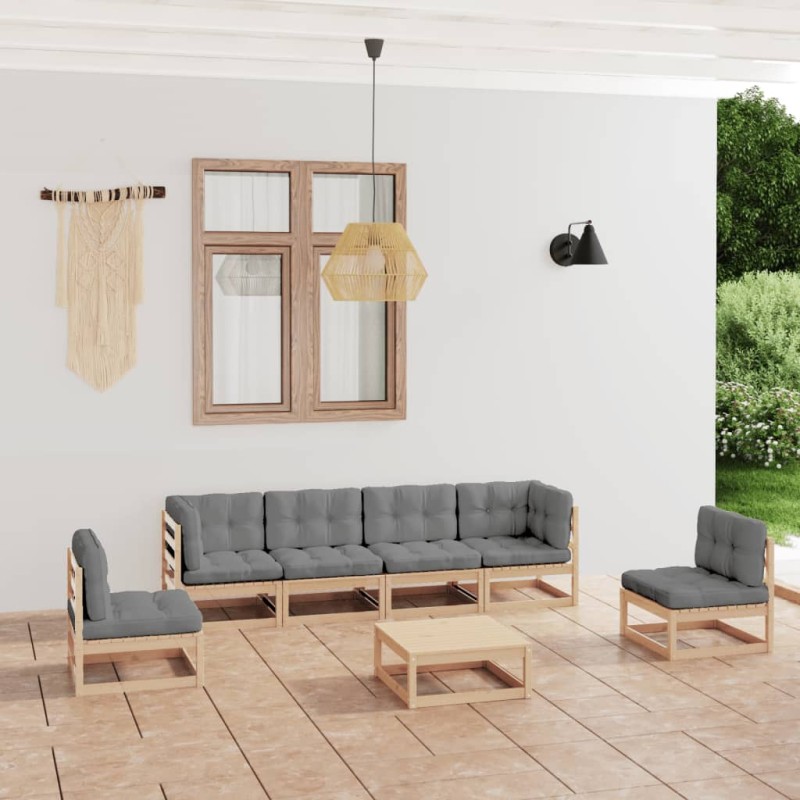 vidaXL Set Divani da Giardino 7 pz con Cuscini Legno Massello di Pino vidaXL Set Divani da Giardino 7 pz con Cuscini Legno Massello di Pino