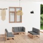 vidaXL Set Divani da Giardino 6 pz con Cuscini Legno Massello Pino vidaXL Set Divani da Giardino 6 pz con Cuscini Legno Massello Pino