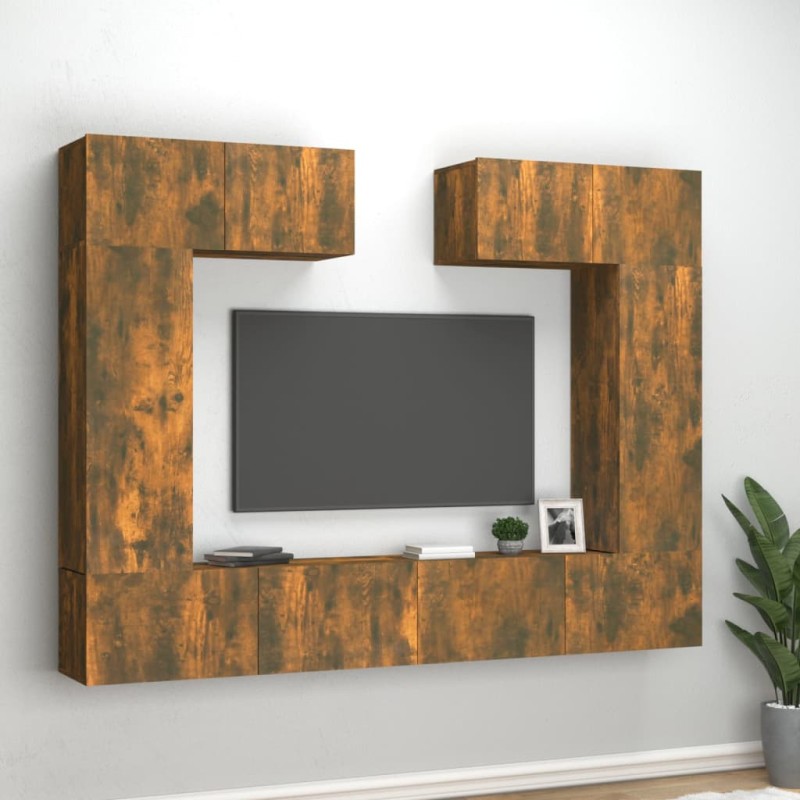 Set di Mobili Porta TV 6 pz Rovere Fumo in Legno Multistrato Set di Mobili Porta TV 6 pz Rovere Fumo in Legno Multistrato