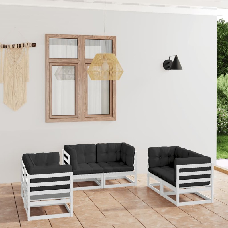vidaXL Set Divani da Giardino 6 pz con Cuscini Legno Massello Pino vidaXL Set Divani da Giardino 6 pz con Cuscini Legno Massello Pino