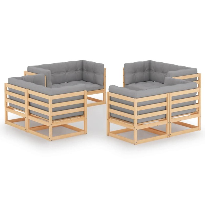 vidaXL Set Divani da Giardino 8 pz con Cuscini Legno Massello Pino vidaXL Set Divani da Giardino 8 pz con Cuscini Legno Massello Pino