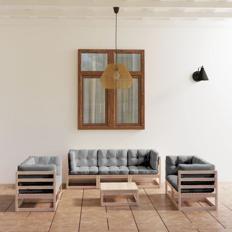 vidaXL Set Divani da Giardino 8 pz con Cuscini Legno Massello di Pino vidaXL Set Divani da Giardino 8 pz con Cuscini Legno Massello di Pino