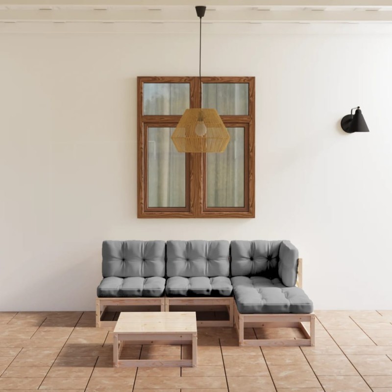 vidaXL Set Divani da Giardino 5 pz con Cuscini Legno Massello di Pino vidaXL Set Divani da Giardino 5 pz con Cuscini Legno Massello di Pino