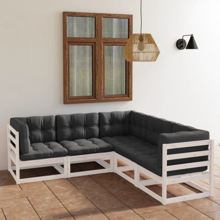 vidaXL Set Divani da Giardino 5 pz con Cuscini Legno Massello di Pino
