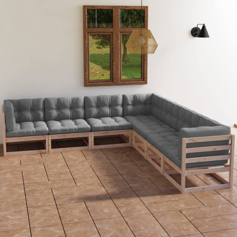 vidaXL Set Divani da Giardino 7 pz con Cuscini Legno Massello di Pino vidaXL Set Divani da Giardino 7 pz con Cuscini Legno Massello di Pino