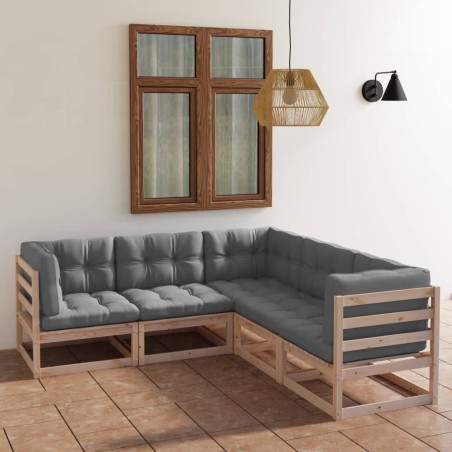 vidaXL Set Divani da Giardino 5 pz con Cuscini Legno Massello di Pino