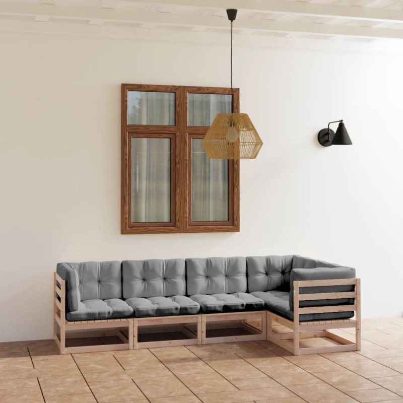 vidaXL Set Divani da Giardino 5 pz con Cuscini Legno Massello di Pino vidaXL Set Divani da Giardino 5 pz con Cuscini Legno Massello di Pino