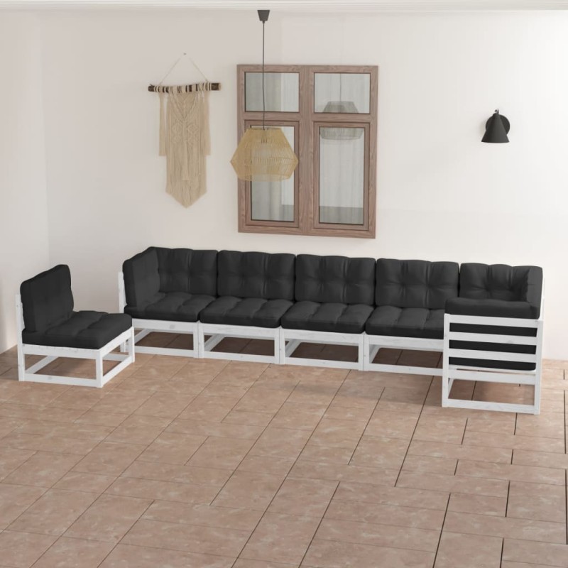 vidaXL Set Salotto Giardino 7 pz Cuscini Antracite Legno Massello Pino vidaXL Set Salotto Giardino 7 pz Cuscini Antracite Legno Massello Pino