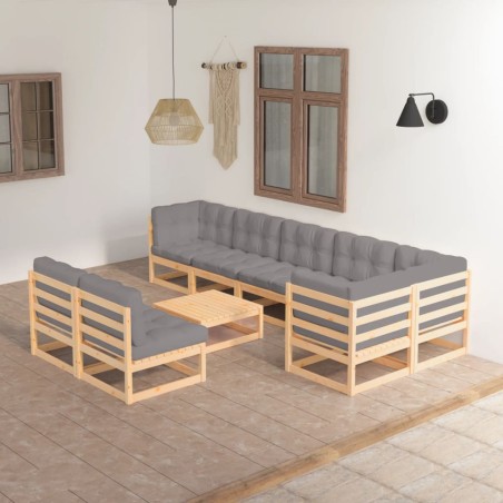 vidaXL Set Divani da Giardino 9 pz con Cuscini Legno Massello di Pino
