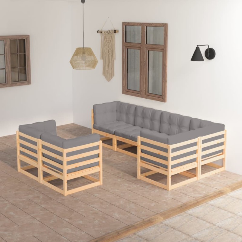 vidaXL Set Salotto Giardino 7 pz Cuscini Antracite Legno Massello Pino