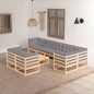 vidaXL Set Salotto Giardino 9 pz Cuscini Antracite Legno Massello Pino vidaXL Set Salotto Giardino 9 pz Cuscini Antracite Legno Massello Pino