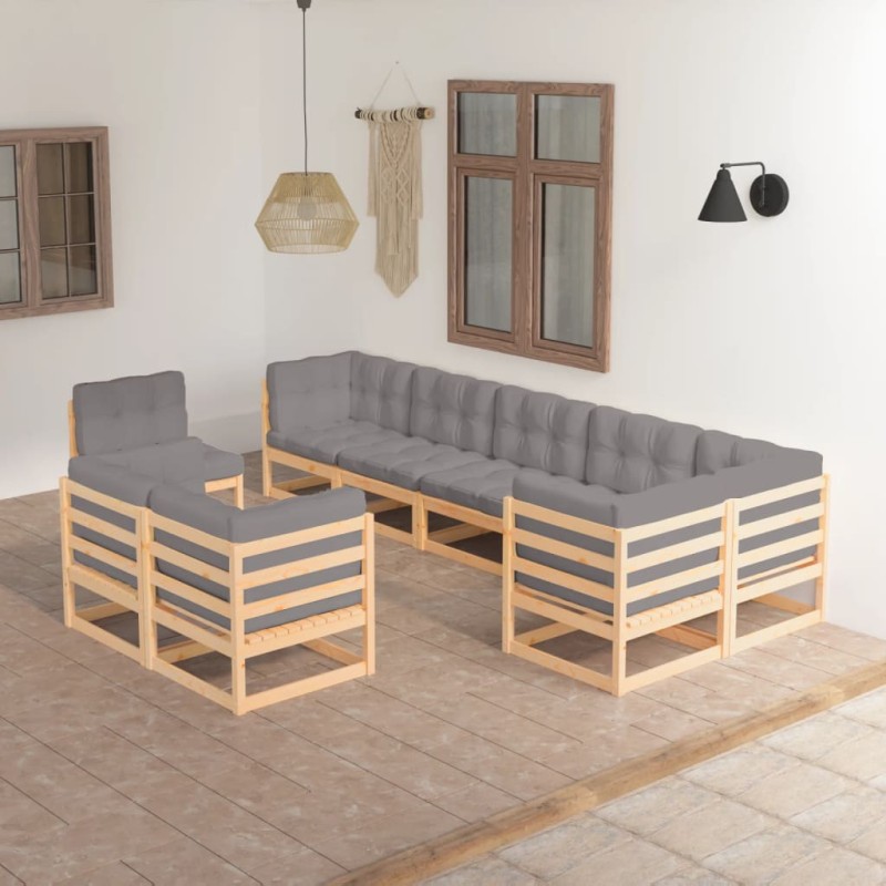 vidaXL Set Divani da Giardino 9 pz con Cuscini Legno Massello di Pino vidaXL Set Divani da Giardino 9 pz con Cuscini Legno Massello di Pino