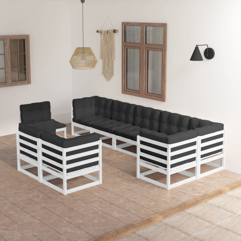 vidaXL Set Divani da Giardino 9 pz con Cuscini Legno Massello di Pino vidaXL Set Divani da Giardino 9 pz con Cuscini Legno Massello di Pino