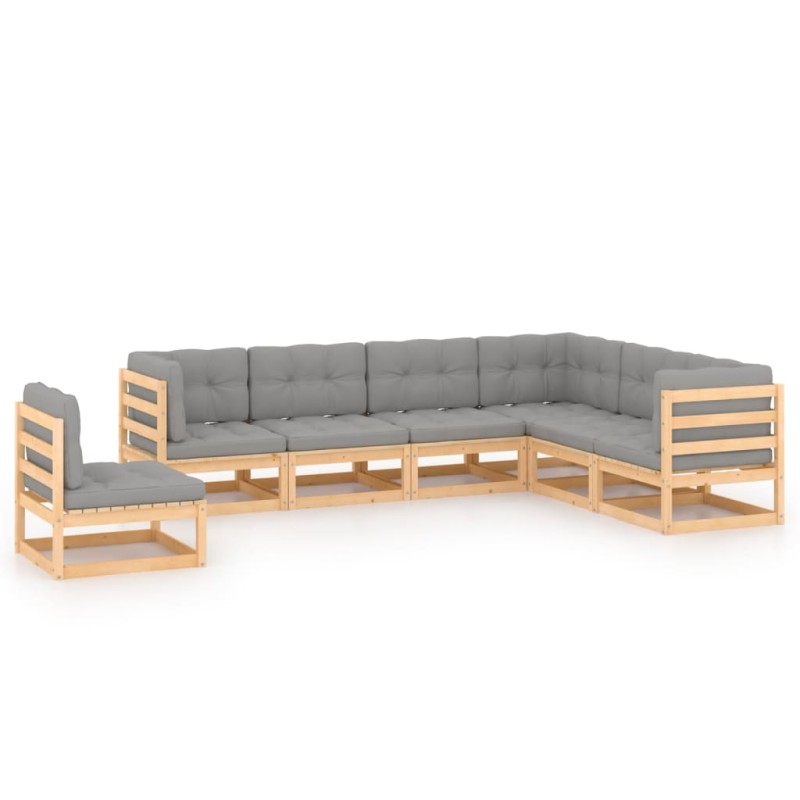vidaXL Set Divani da Giardino 7 pz con Cuscini Legno Massello di Pino vidaXL Set Divani da Giardino 7 pz con Cuscini Legno Massello di Pino