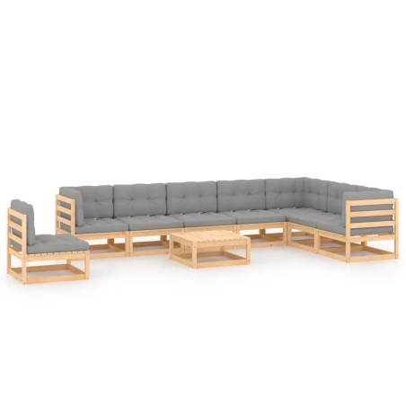 vidaXL Set Salotto Giardino 9 pz Cuscini Antracite Legno Massello Pino