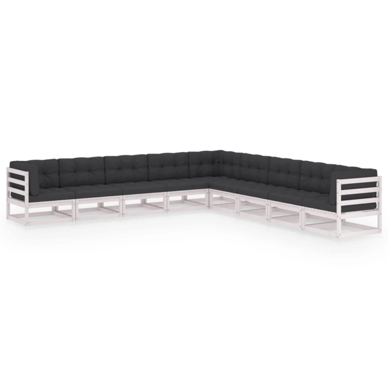 vidaXL Set Divani da Giardino 9 pz con Cuscini Massello di Pino Bianco vidaXL Set Divani da Giardino 9 pz con Cuscini Massello di Pino Bianco