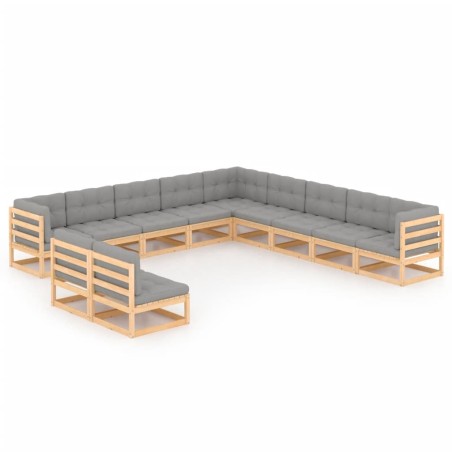 vidaXL Set Divani da Giardino 11 pz con Cuscini Legno Massello di Pino