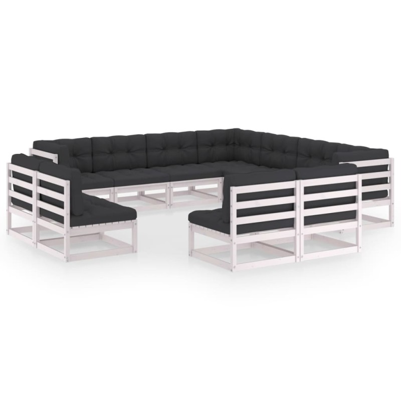 vidaXL Set Divani da Giardino 11pz con Cuscini Massello di Pino Bianco vidaXL Set Divani da Giardino 11pz con Cuscini Massello di Pino Bianco