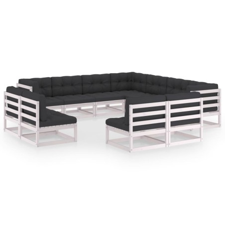 vidaXL Set Divani da Giardino 11pz con Cuscini Massello di Pino Bianco