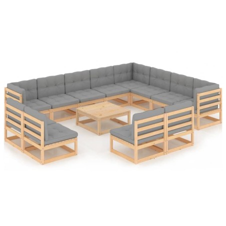 vidaXL Set Divani da Giardino 13 pz con Cuscini Legno Massello di Pino