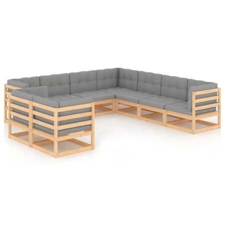 vidaXL Set Divani da Giardino 9 pz con Cuscini Legno Massello di Pino
