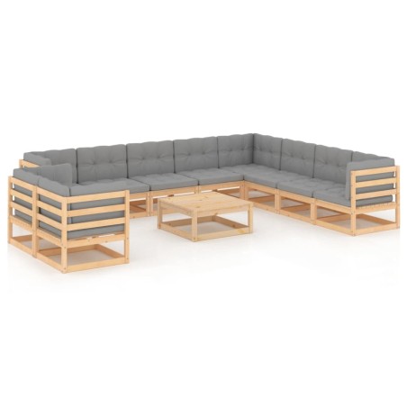 vidaXL Set Divani da Giardino 11 pz con Cuscini Legno Massello di Pino