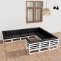vidaXL Set Divani da Giardino 10 pz Cuscini Bianchi Massello di Pino vidaXL Set Divani da Giardino 10 pz Cuscini Bianchi Massello di Pino