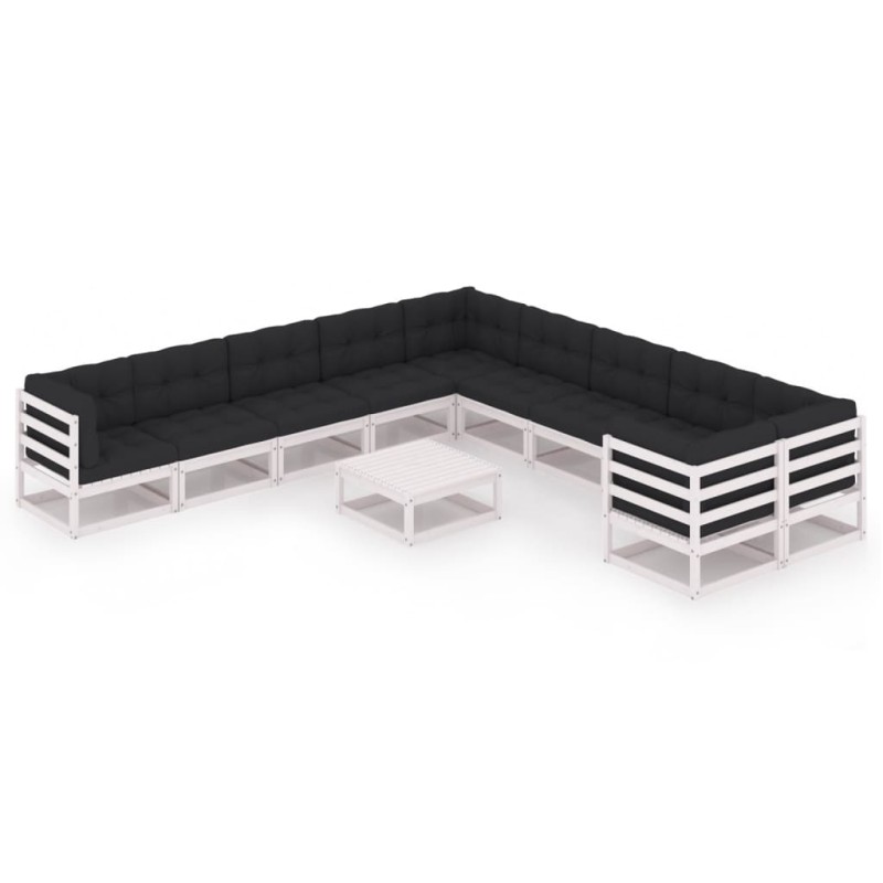 vidaXL Set Divani da Giardino 11pz con Cuscini Massello di Pino Bianco vidaXL Set Divani da Giardino 11pz con Cuscini Massello di Pino Bianco