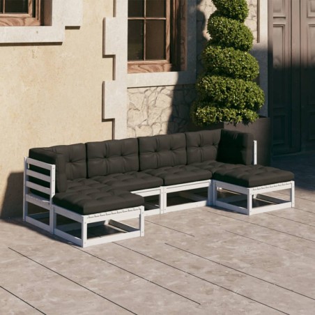vidaXL Set Divani da Giardino 6 pz con Cuscini Massello di Pino Bianco