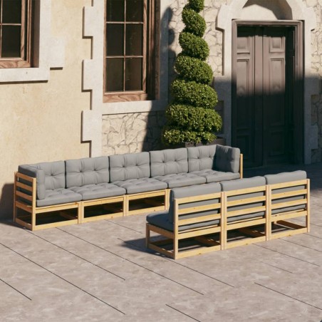 vidaXL Set Divani da Giardino 8 pz con Cuscini Legno Massello Pino