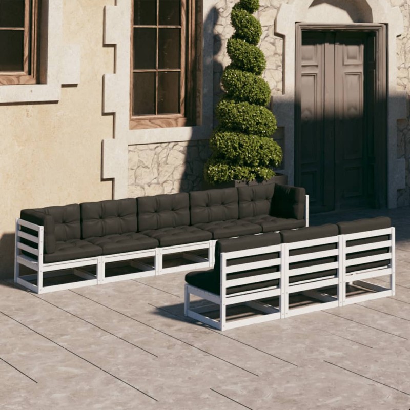 vidaXL Set Salotto Giardino 8pz con Cuscini Bianco Legno Massello Pino