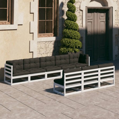 vidaXL Set Salotto Giardino 8pz con Cuscini Bianco Legno Massello Pino