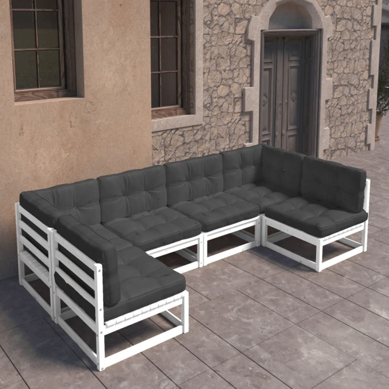 vidaXL Set Salotto da Giardino 6 pz Bianco in Legno Massello di Pino vidaXL Set Salotto da Giardino 6 pz Bianco in Legno Massello di Pino