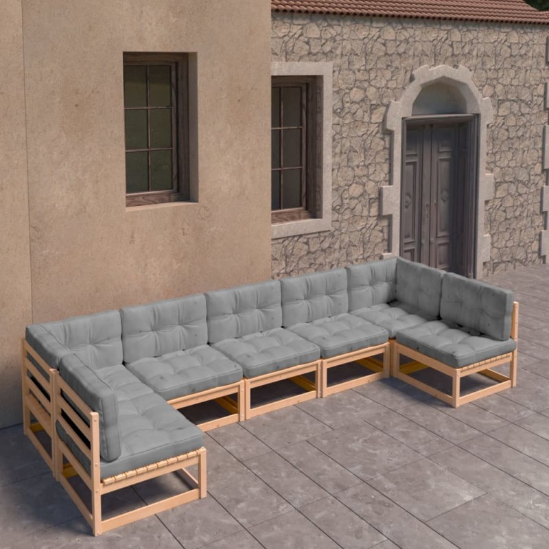 vidaXL Set Divani da Giardino 7 pz con Cuscini Legno Massello di Pino vidaXL Set Divani da Giardino 7 pz con Cuscini Legno Massello di Pino