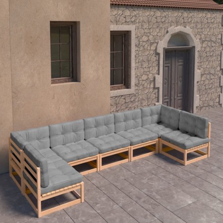 vidaXL Set Divani da Giardino 7 pz con Cuscini Legno Massello di Pino