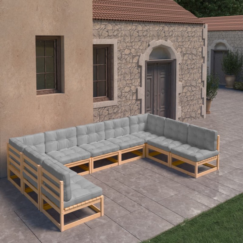 vidaXL Set Salotto Giardino 9 pz Cuscini Antracite Legno Massello Pino vidaXL Set Salotto Giardino 9 pz Cuscini Antracite Legno Massello Pino
