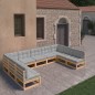 vidaXL Set Salotto Giardino 9 pz Cuscini Antracite Legno Massello Pino vidaXL Set Salotto Giardino 9 pz Cuscini Antracite Legno Massello Pino