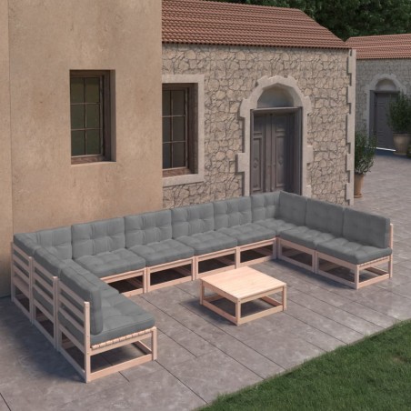vidaXL Set Divani da Giardino 11 pz con Cuscini Legno Massello di Pino