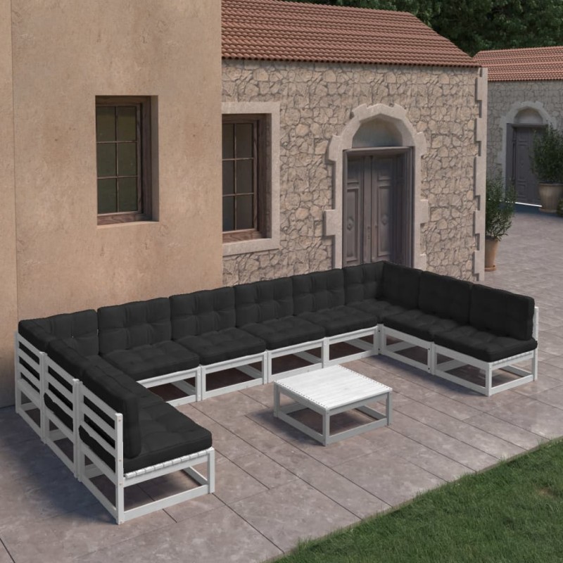vidaXL Set Divani da Giardino 11pz con Cuscini Massello di Pino Bianco vidaXL Set Divani da Giardino 11pz con Cuscini Massello di Pino Bianco