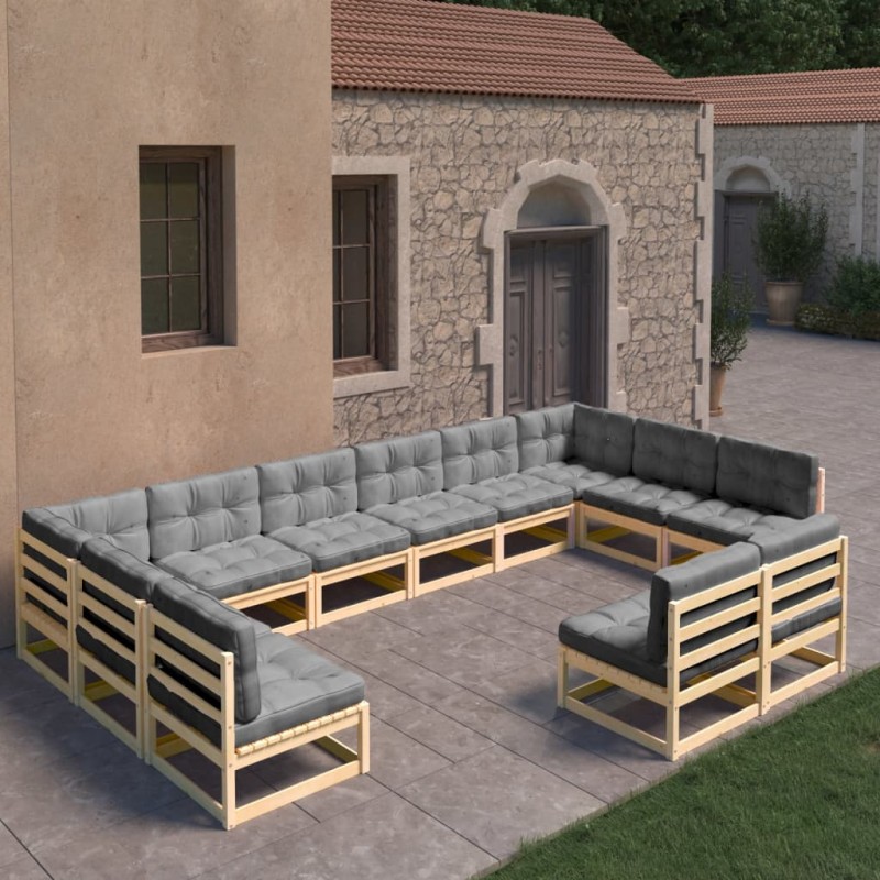 vidaXL Set Divani Giardino 12 pz con Cuscini in Legno Massello di Pino vidaXL Set Divani Giardino 12 pz con Cuscini in Legno Massello di Pino
