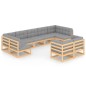 vidaXL Set Divani da Giardino 9 pz con Cuscini Legno Massello di Pino vidaXL Set Divani da Giardino 9 pz con Cuscini Legno Massello di Pino